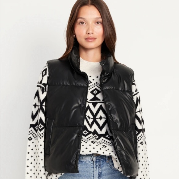 NWOT Black Faux Leather Puffer Vest - Picture 1 of 5
